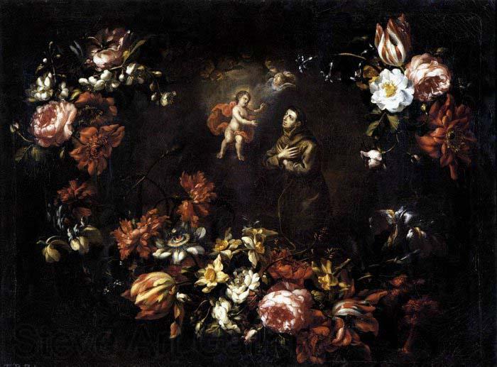 unknow artist Garland of Flowers with St Anthony of Padua